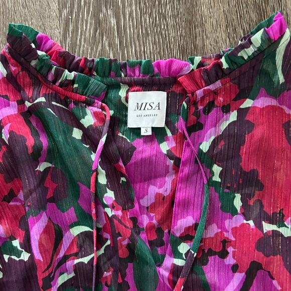 Misa Los Angeles Lorena Dress Holiday Sparkle Small Long Sleeve Tiered‎ Mini EUC - Picture 12 of 16